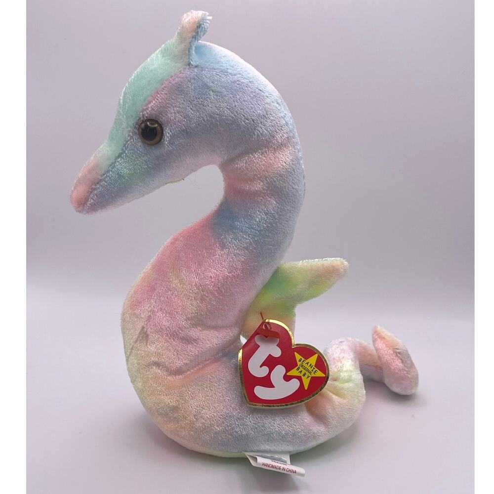 Ty Beanie Baby Neon Seahorse 7 inches NEW Multi Color Ocean Sea Cute